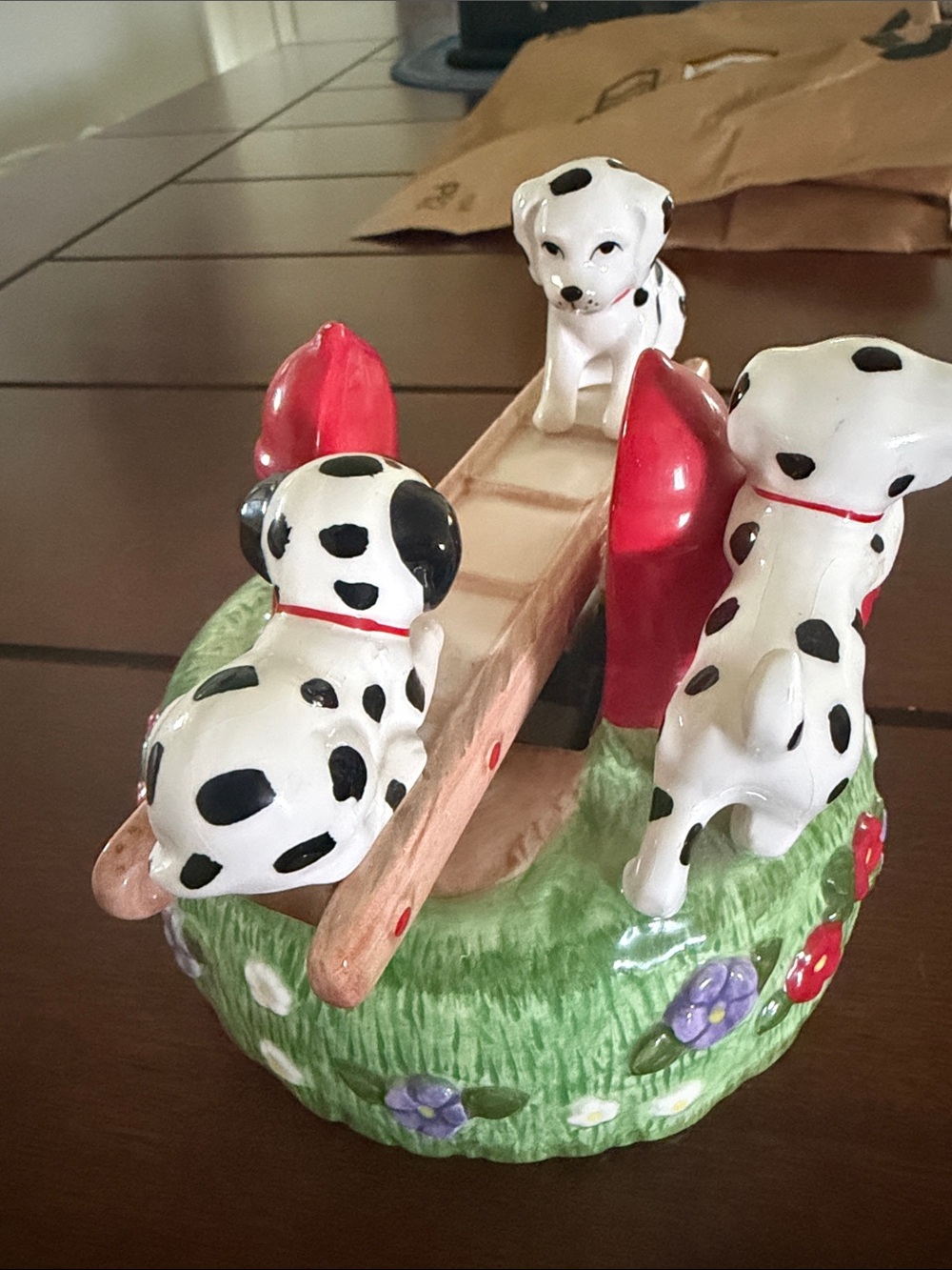 Hand-Painted Dalmatian Carousel Music Box - White and Red Home Accent - Picture 5 of 7